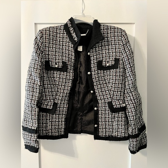 Black & White Tweed Silver Buttons Blazer Jacket Size 10 - Picture 2 of 9